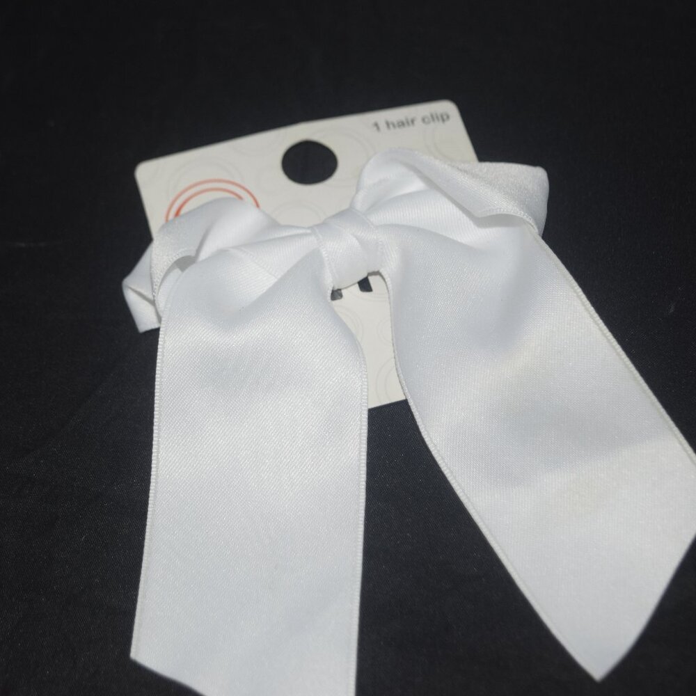 Classic White Satin Long-Tail Hair Bow